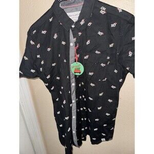 Men’s Large FREE PLANET Black Christmas HO HO  Button Up Casual Shirt Santa